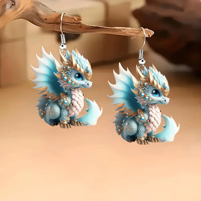 🌈Multicolor Dragon Baby Charm Earrings Set🦖