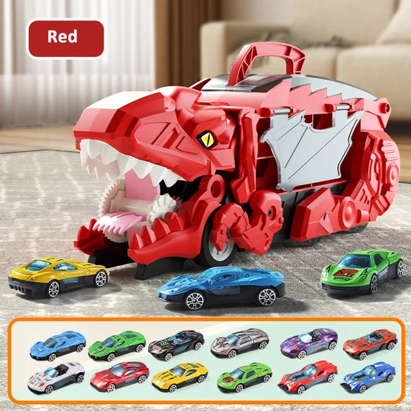 3-in-1 Dinosaur Car Carrier with Racing Track and Die-Cast Cars