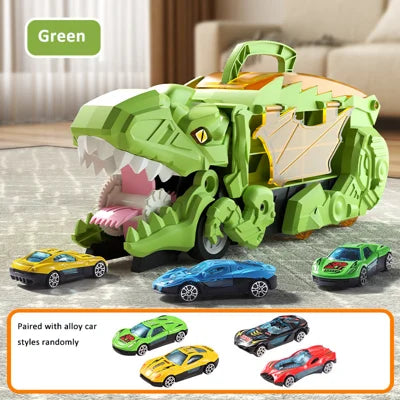 3-in-1 Dinosaur Car Carrier with Racing Track and Die-Cast Cars