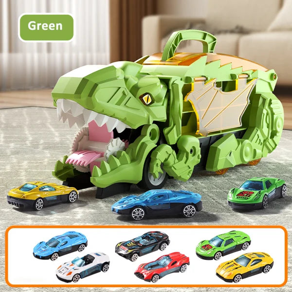 3-in-1 Dinosaur Car Carrier with Racing Track and Die-Cast Cars