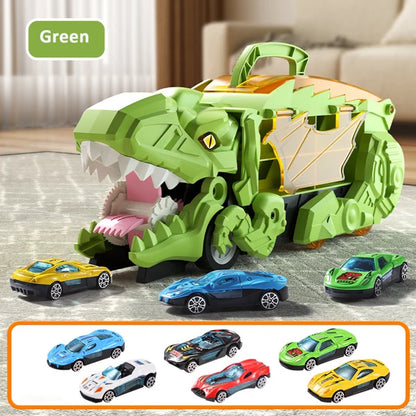 3-in-1 Dinosaur Car Carrier with Racing Track and Die-Cast Cars