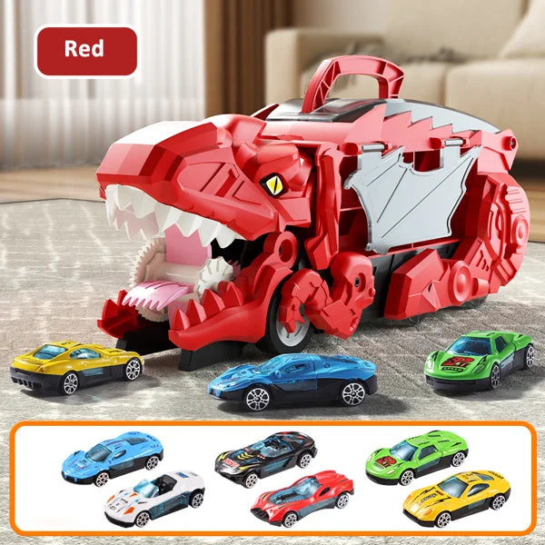 3-in-1 Dinosaur Car Carrier with Racing Track and Die-Cast Cars