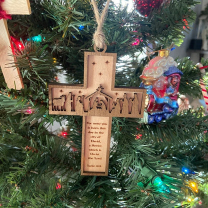 Nativity Cross Scripture Ornament - Religious Luke 2:11
