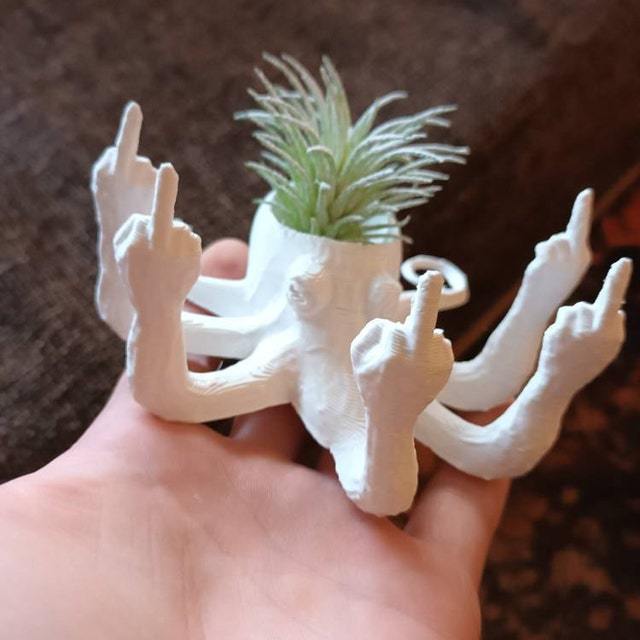 Middle Finger Octopus Planter Funny Fucktopus Air Plant Pot