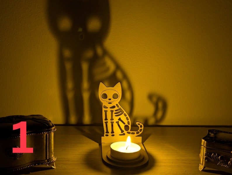 Spooky Skeleton Cat Tealight Holder