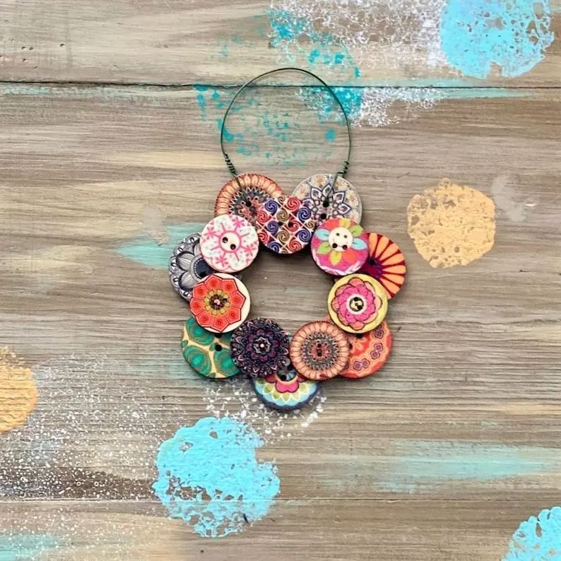 🎄Happy Tree Handmade Button Ornament