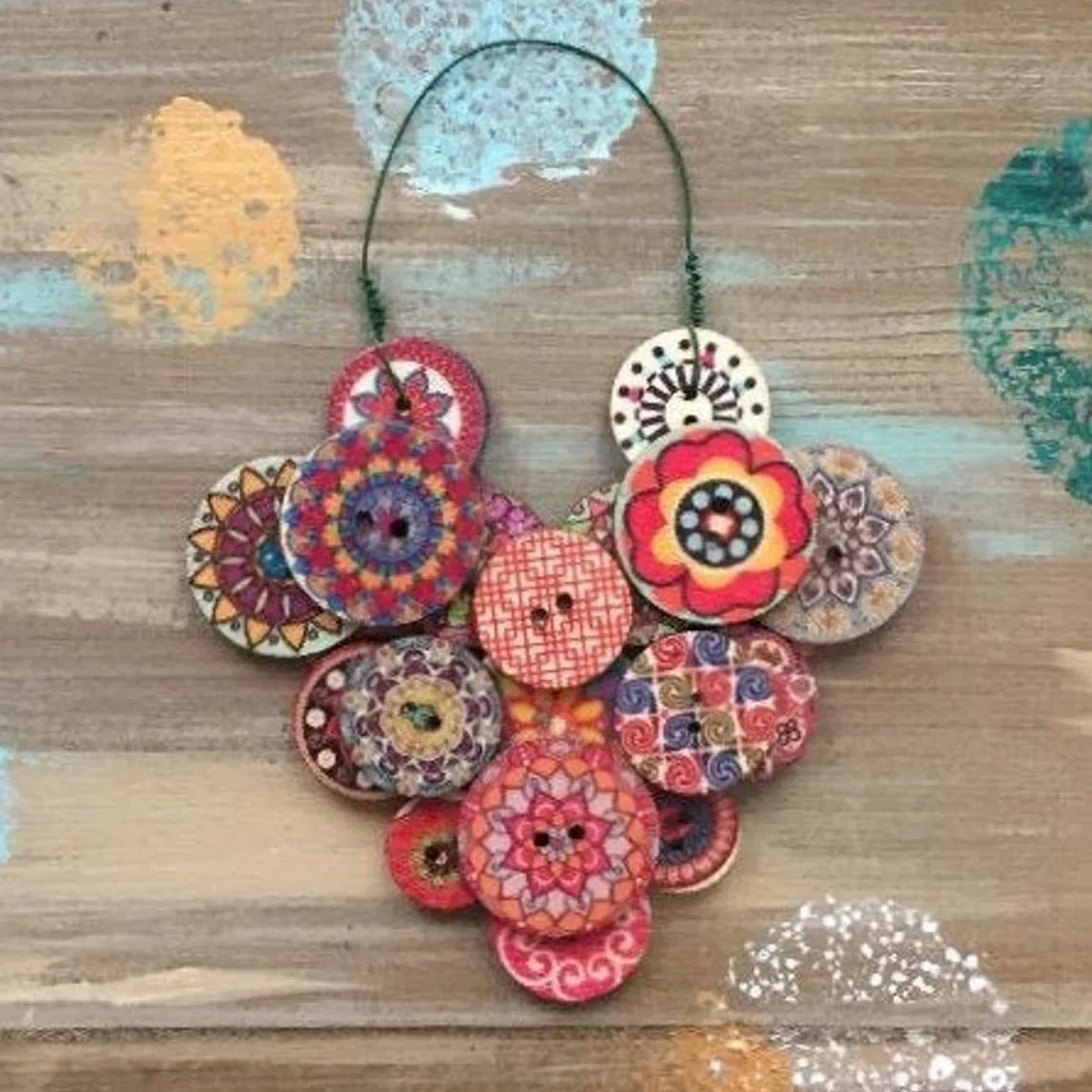 🎄Happy Tree Handmade Button Ornament