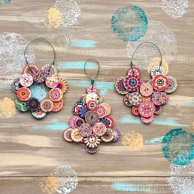 🎄Happy Tree Handmade Button Ornament