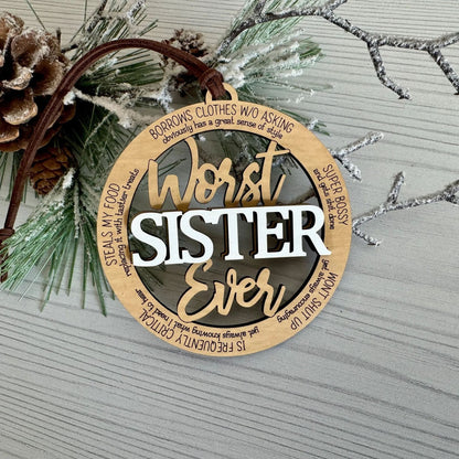 💖Funny Christmas Ornament - 🤣Worst Sister Friend Coworker