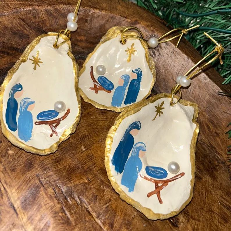 🎅2024 Christmas Gift--💙Handmade Oyster Shell Nativity Ornament