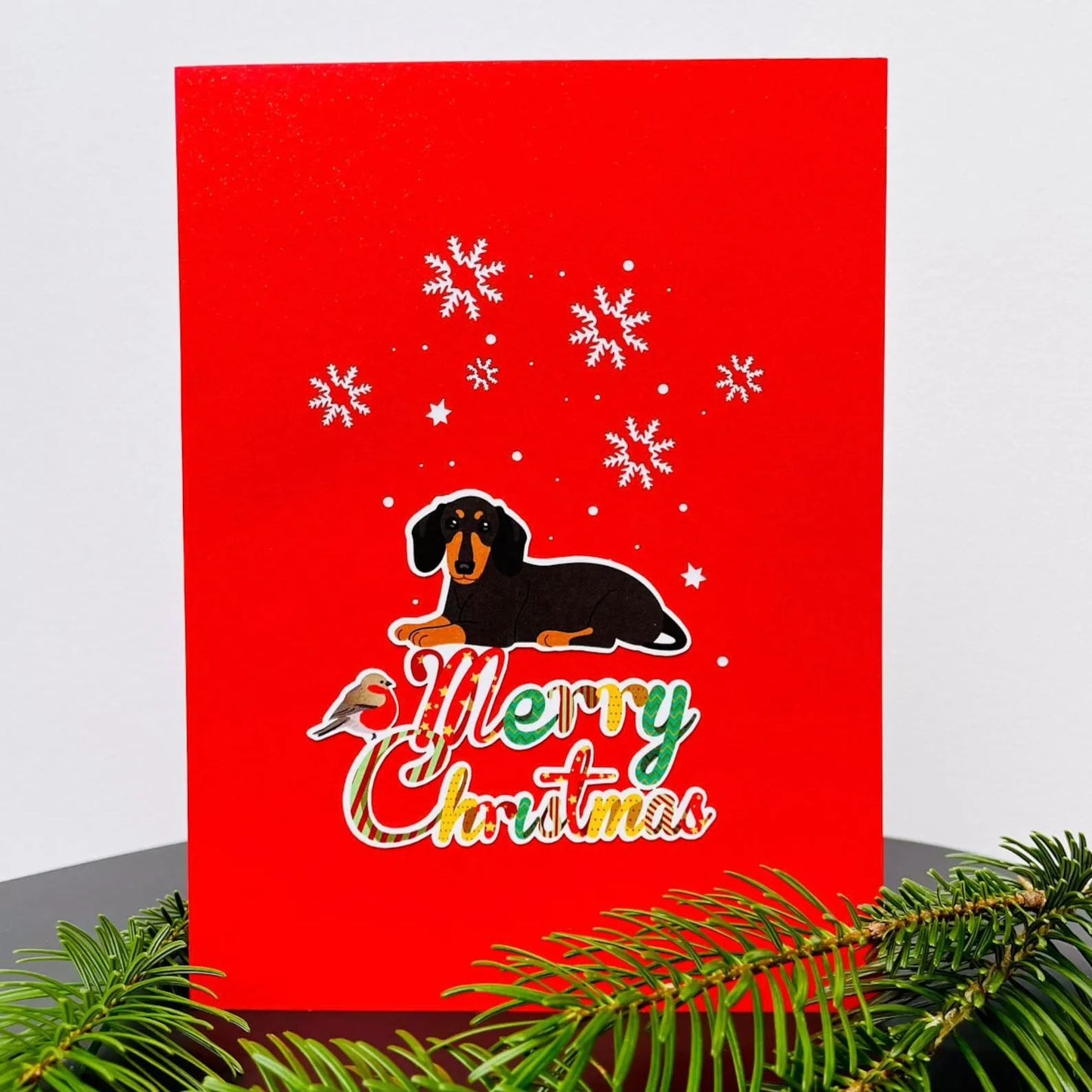 🎄Christmas Dachshund Dog 3D Pop Up Card