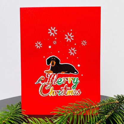 🎄Christmas Dachshund Dog 3D Pop Up Card