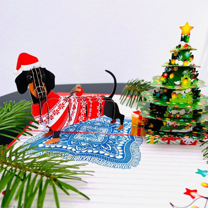 🎄Christmas Dachshund Dog 3D Pop Up Card