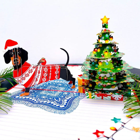 🎄Christmas Dachshund Dog 3D Pop Up Card