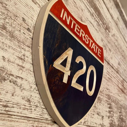 🛡Interstate 420 Shield Carved Wood Highway Sign