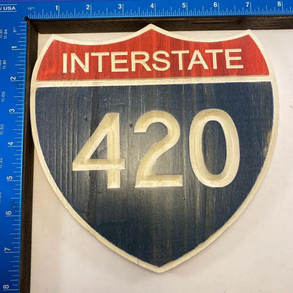 🛡Interstate 420 Shield Carved Wood Highway Sign