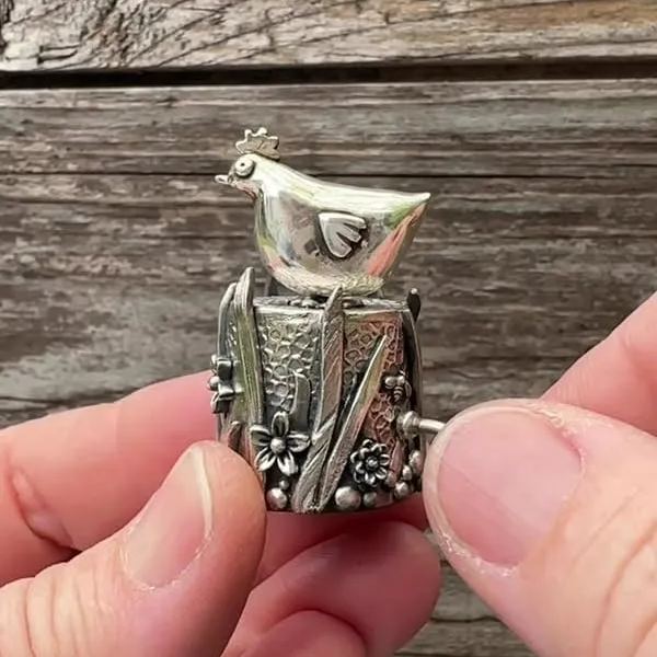 ✨2025 New Arrival🐔 Handcrafted Silver Clay Automata – The Funny Silver Chicken Toy 🐔