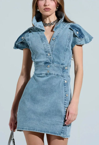 Short Sleeved Button-up Denim Dress