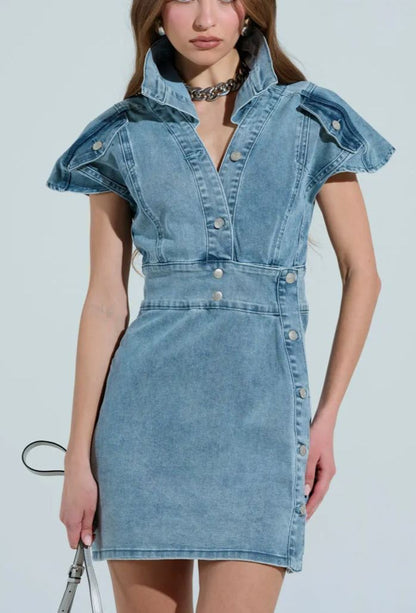 Short Sleeved Button-up Denim Dress