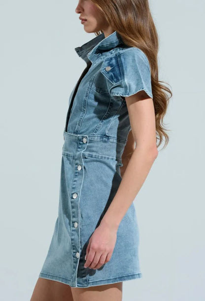 Short Sleeved Button-up Denim Dress