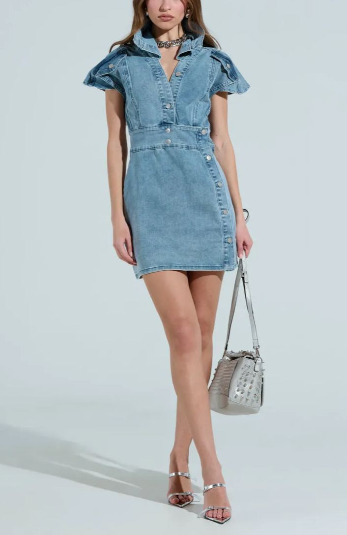 Short Sleeved Button-up Denim Dress
