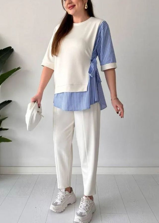 Spliced short-sleeved two-piece suit