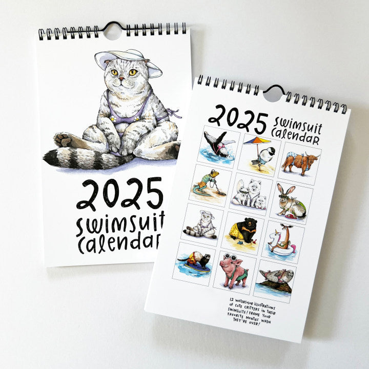 👙2025 Swimsuit Animals Watercolor Wall Calendar