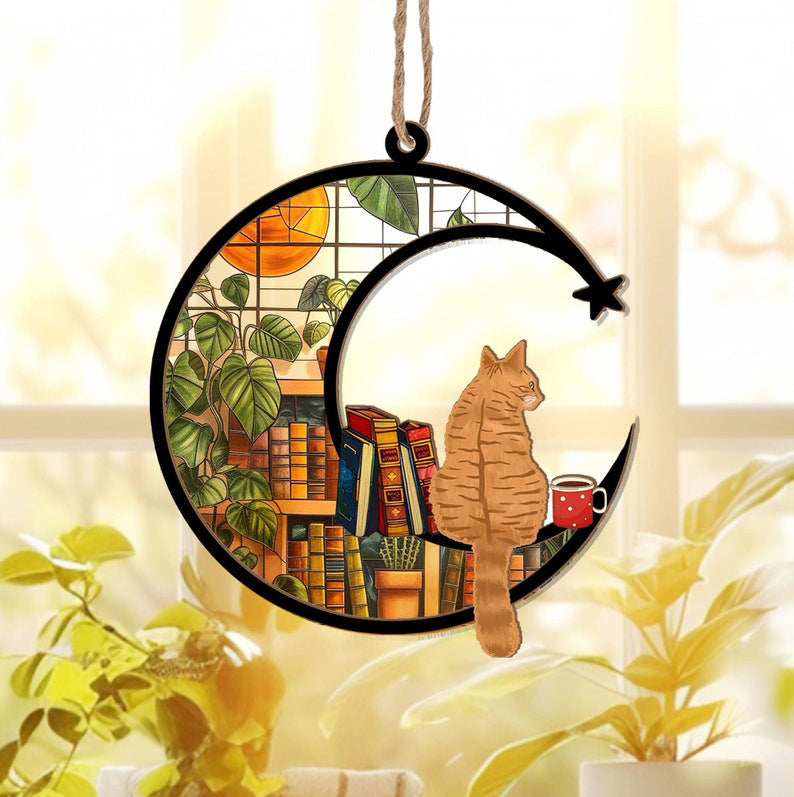 🎄2024 Christmas Gift 50% Off--Acrylic Cat Book Suncatcher Ornament