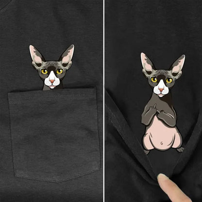 😾🖕Pocket Middle Finger Cat T-Shirt
