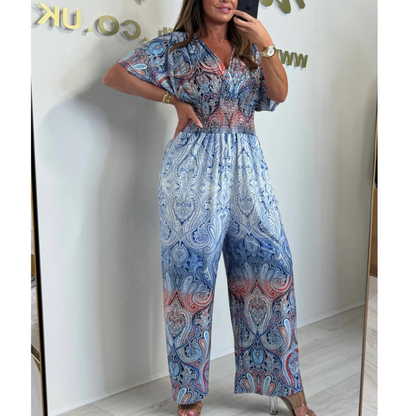🌷 Summer Hot Sale 50% Off - Bohemian Print Wide Leg Jumpsuit