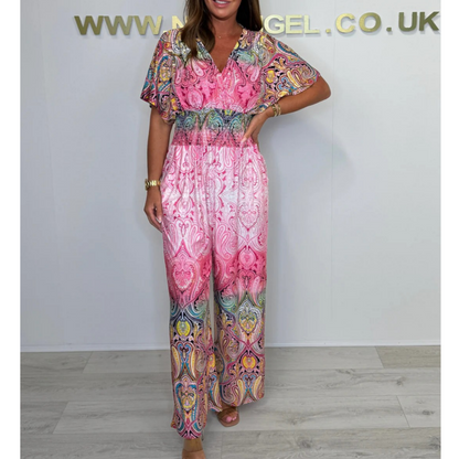 🌷 Summer Hot Sale 50% Off - Bohemian Print Wide Leg Jumpsuit