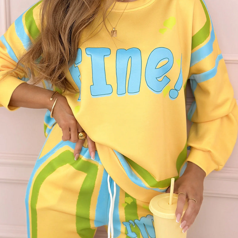 ✨Limited Sale 50% OFF✨Women's Colorful Print Two-Piece Sweatshirt and Jogger Set