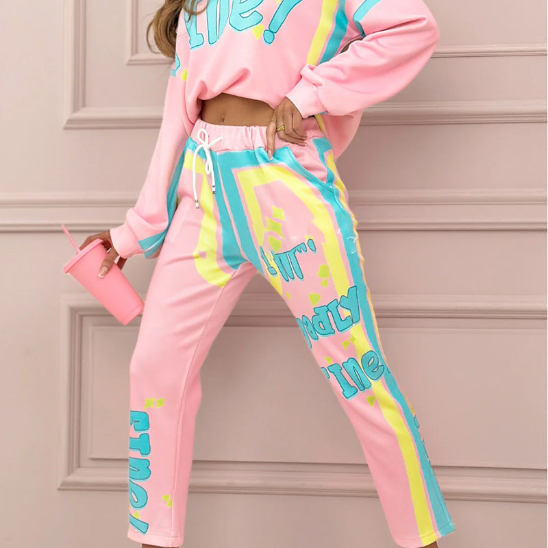 ✨Limited Sale 50% OFF✨Women's Colorful Print Two-Piece Sweatshirt and Jogger Set
