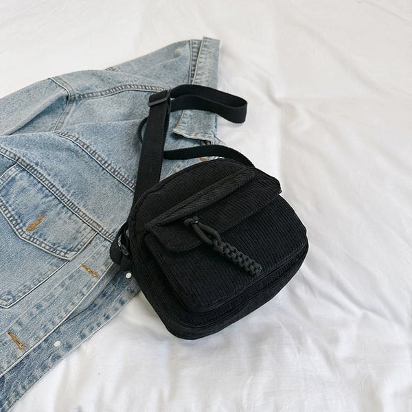 Women's Corduroy Shoulder Bag with Zipper